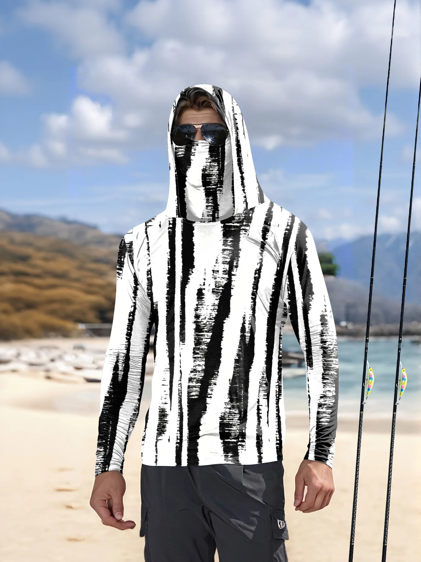 Heren zwart-wit gestreepte vis - Fishing Mask Sun Protection recensie en prijs
